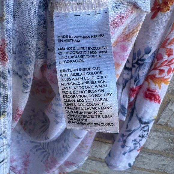 Chico's 3/4 Sleeve Embellished V-Neck 100% Linen Tunic Blouse Women's Size 2 (L) - Picture 4 of 8